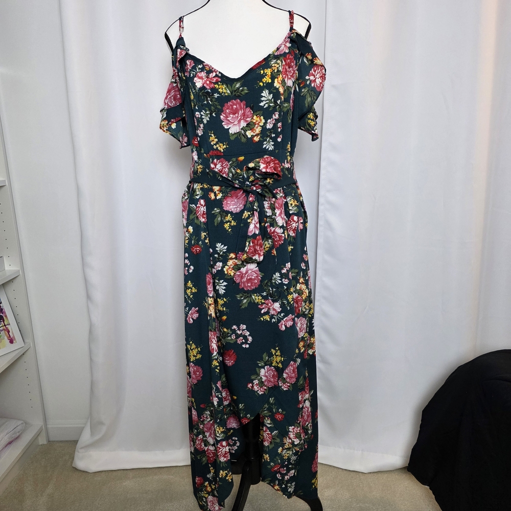 SHEIN Teal Floral Print Dress